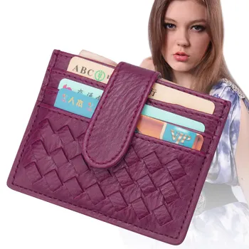 

Newly Women PU Small Wallet Slim Woven Card Case ID Credit Cards Holder Pocket Cardholder H66