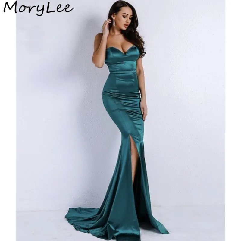

Prom Dresses Sweetheart Sleeveless Spandex Satin Pleated Mermaid Prom Dresses With Zipper Back vestidos de fiesta de noche