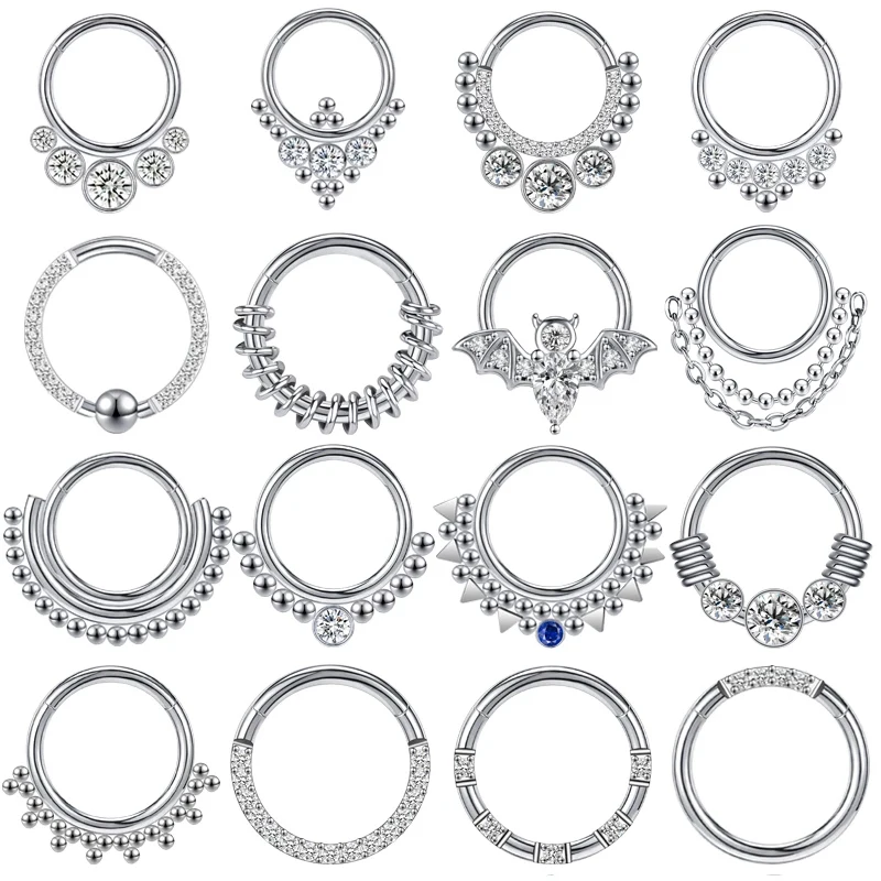 AOEDEJ 16G Crystal Septum Ring Stainless Steel Nose Ring Chain Bat Nose Piercing Ring Zircon Helix Hoop Earring Bohemia Jewelry