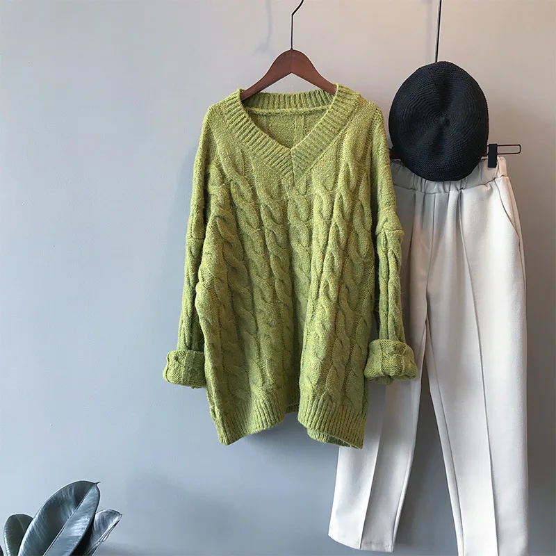 HXJJP Fall/winter New Loose Women's Sweater Turtleneck Lazy Wind Rough Twist Knitted Pullovers Female P1973
