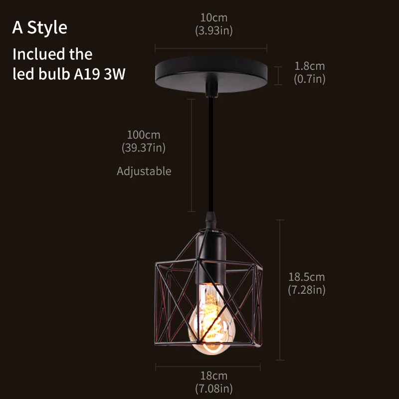 A Style inclued bulb Скандинавские Ретро подвесные светильники черный Современный Железный минималистичный Лофт клетка комнатный светильник винтажный металлический промышленный художественный подвесной светильник для бара - Цвет корпуса: A Style inclued bulb