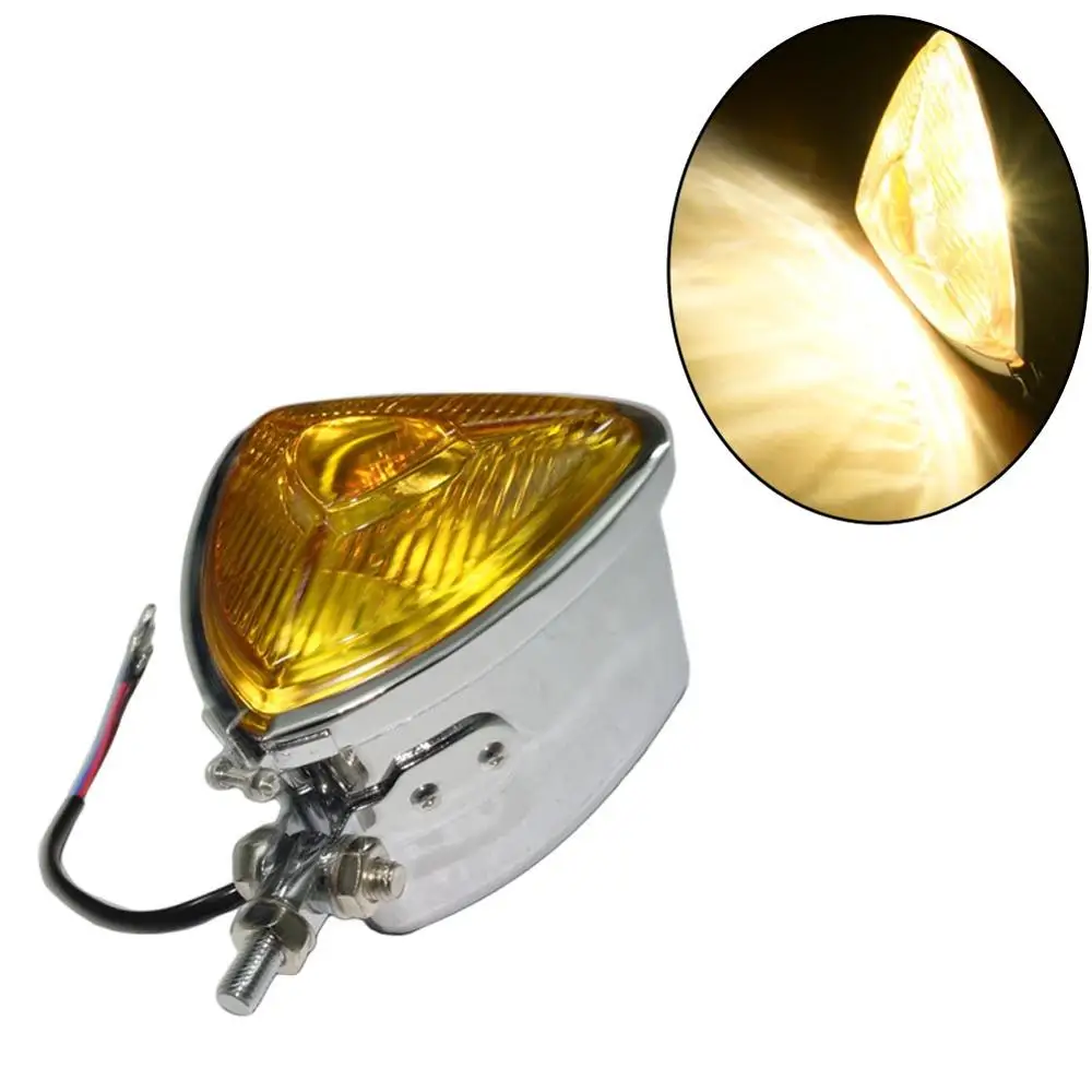 Мотоциклы H4 12V Мотоцикл Винтажные треугольные фары передние фары для Harley поплавок Чоппер кафе гонщик на заказ - Цвет: Chrome Amber Lens