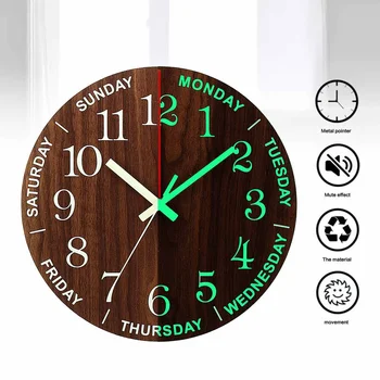 

12 Inch Luminous Wall Clock Wood Silent light in dark night Nordic Fashion Wall Clock Non Ticking Clock With Night Light