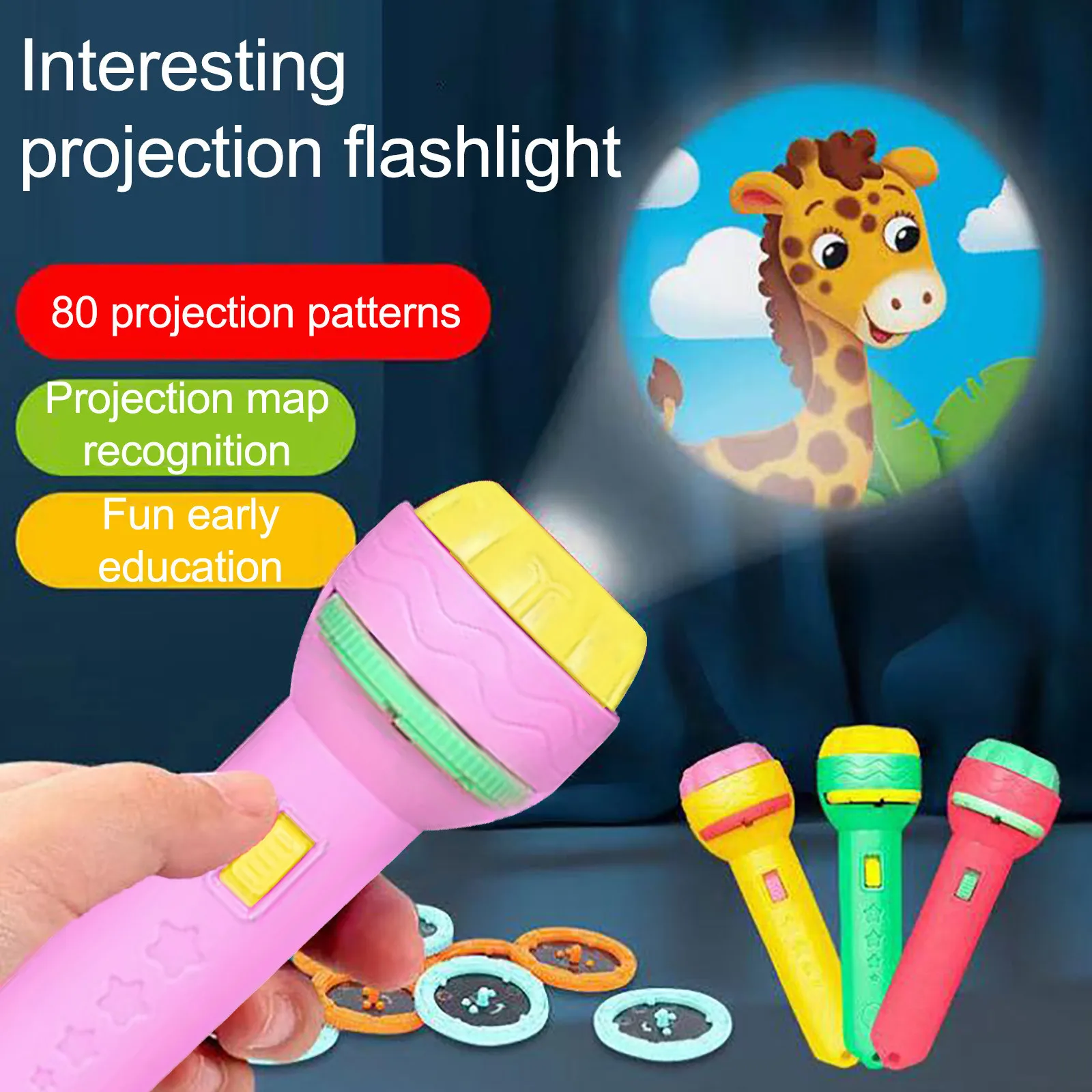 Kids Fun Projector Torch Cartoon Animal Fruit Educational Light Up Toys