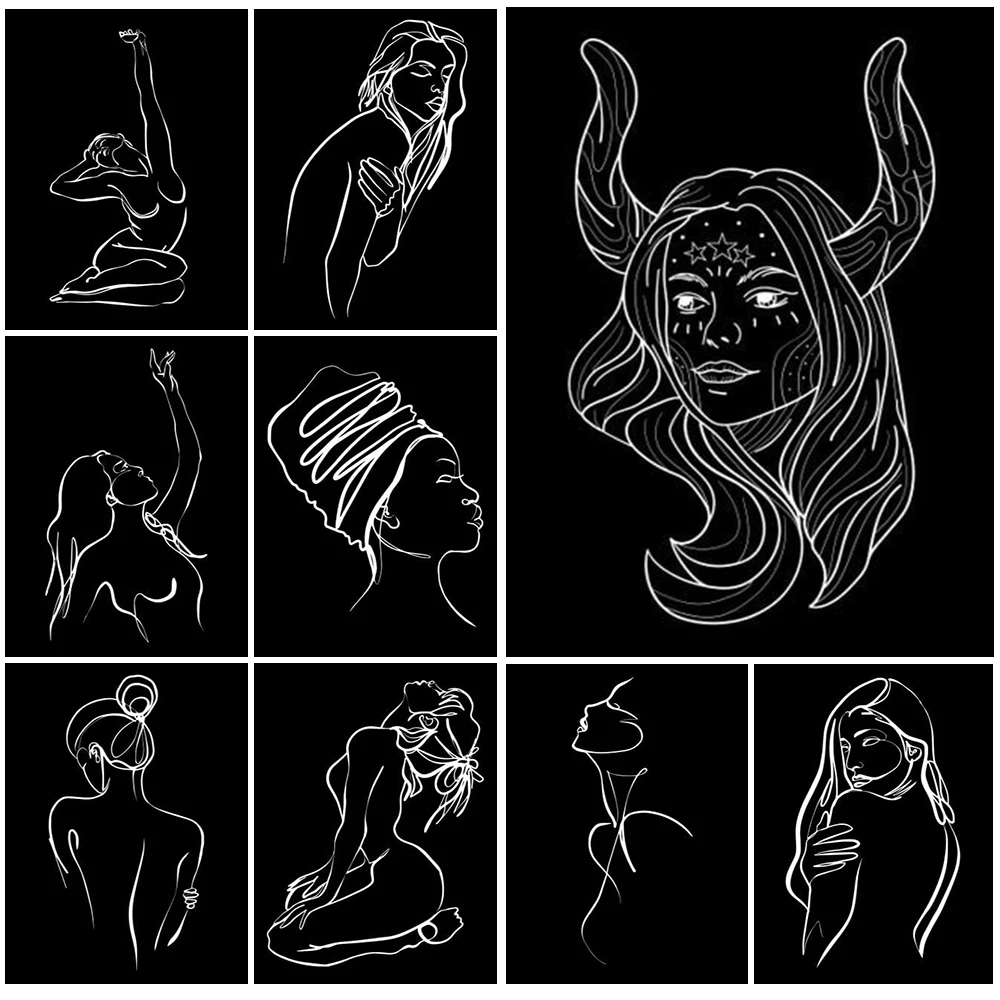 

Stick Figure Sexy Woman Minimalist Posters Wall Pictures For Living Room Home Nordic Poster Wall Art Canvas Painting Unframed