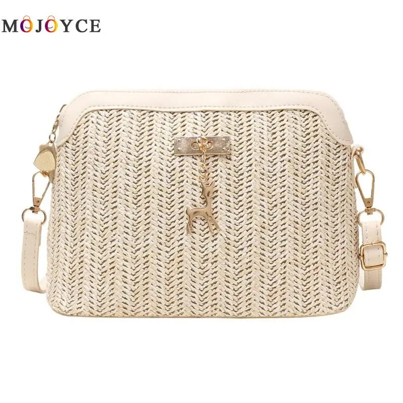 Модная соломенная сумка через плечо Boho пляжные сумки на молнии летняя плетеная Сумка из ротанга для женщин