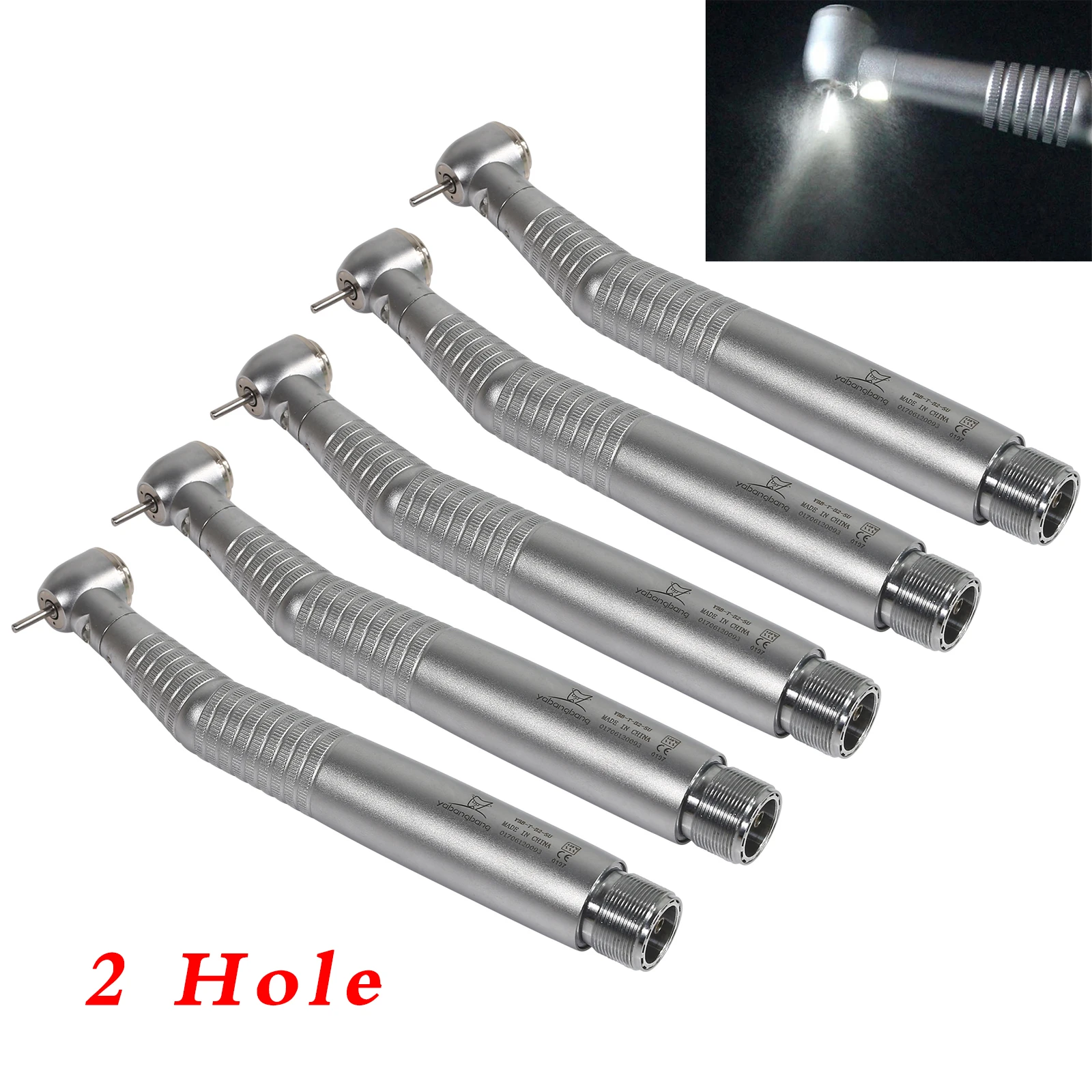 

5Pcs Dental LED Fiber Optic Large Torque Head E-generator High Speed Handpiece Air Turbine Push Button 2-Hole Type