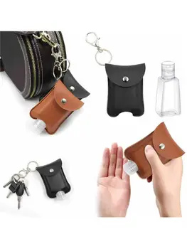 

Empty Bottle PU Leather Hand Sanitizer Keychain Holder Refillable with Flip Cap X7YB