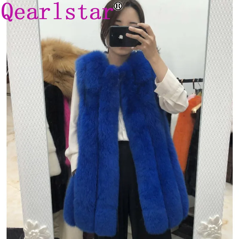 gem blue Qearlstar женский искусственный Лисий шубы из меха толстый теплый роскошный без рукавов Пушистый Жилет с круглым вырезом зимняя верхняя одежда плюс размер S-6XL SQ9 - Цвет: gem blue