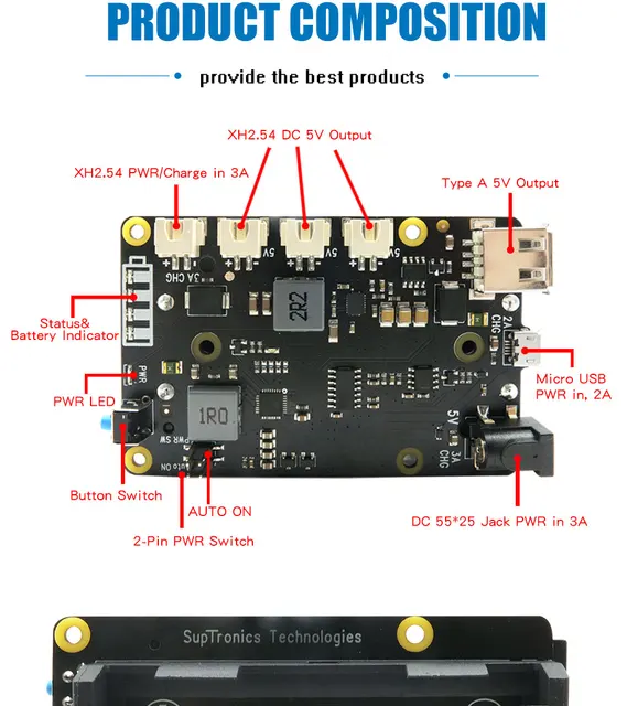 Raspberry Pi 18650 UPS(Max 5.1V Snapement), carte de gestion d'alimentation  X728 V2.5 avec mise sous tension automatique, arrêt sécurisé et buzzer pour  Pi 4/3B +/3B - AliExpress
