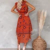 Summer Women Vintage Pattern Behavior Smocked Ruffle Midi Dress Sexy Sleeveless Red Long Dresses 2022 Fashion Clothes For Women ► Photo 3/6