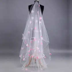 3 м вуаль розовый лепесток стиль фотографии свадебное платье длинная вуаль