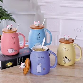 

Ceramic Sesame Cat Heat-resistant Cup With Lid Large Capacity Kitten Milk Coffee Ceramic Mug Cartoon Coffee Mug
