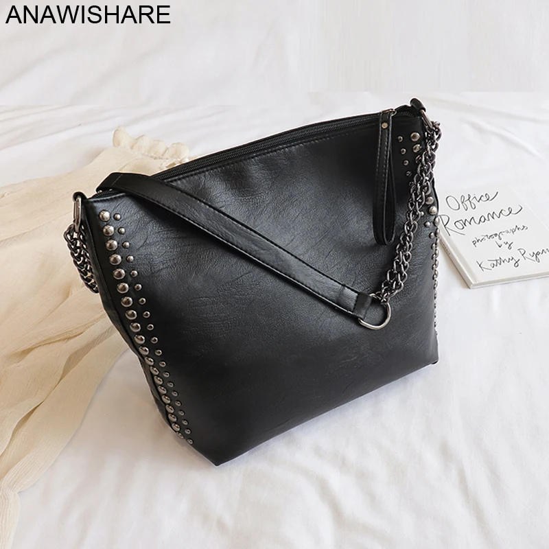 Anawishare Women Leather Handbags Rivet Shoulder Bags Crossbody Bags