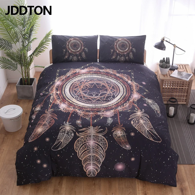 

JDDTON New Arrival Exotic Style 2/3 PCS Bedding Set Fantasy Forest Colorful Feathers Pattern Quilt Cover Pillowcase Cover BE114