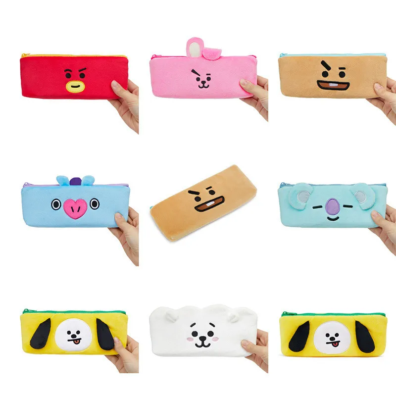 Новый корейский мультяшный плюшевый чехол для карандашей Kpop дорожная косметичка
