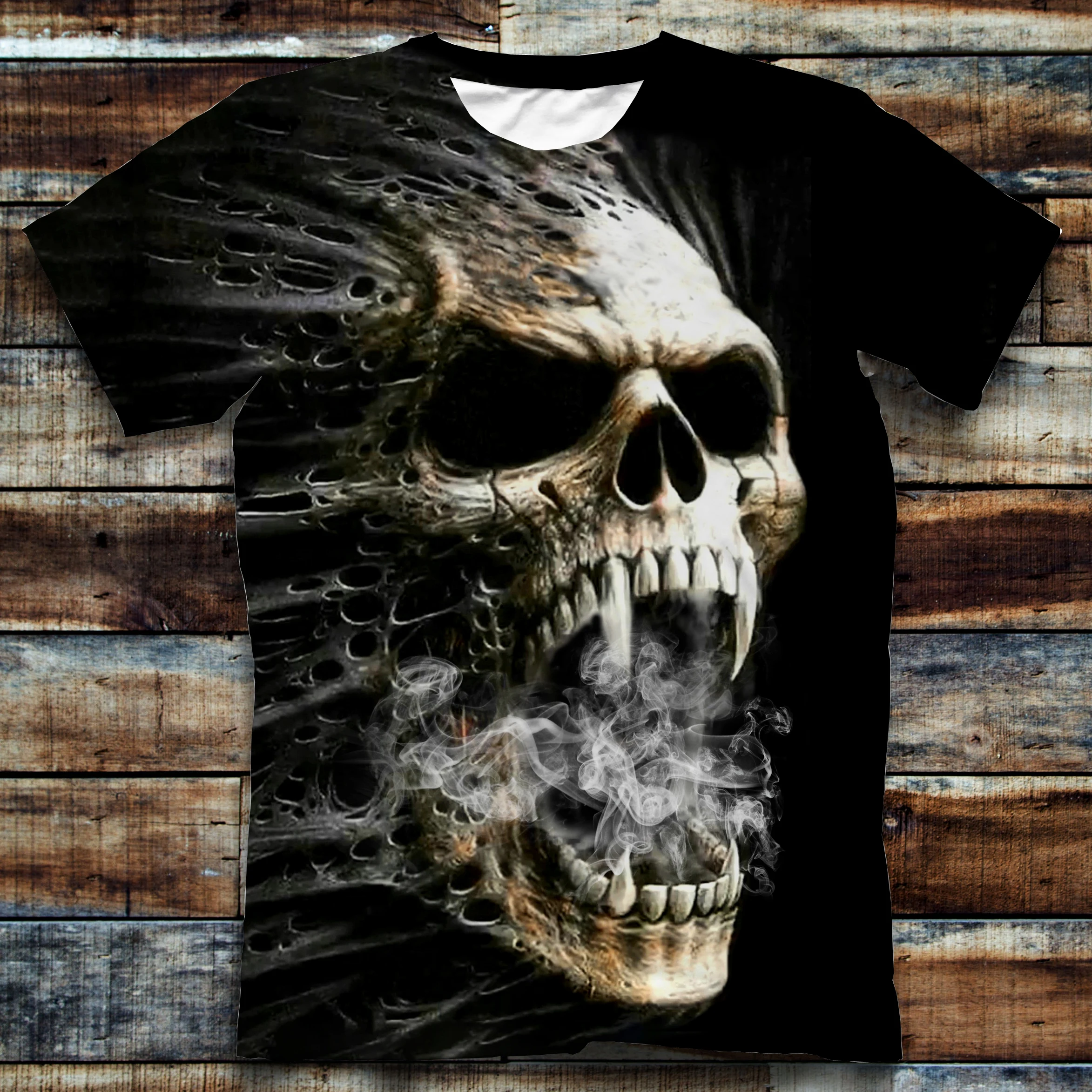 

2019 New Summer Fashion Tees Skull Smoke 3D Printed Men's Tops Unique Clothing Loose Short Sleeve T shirt Drop Shipping