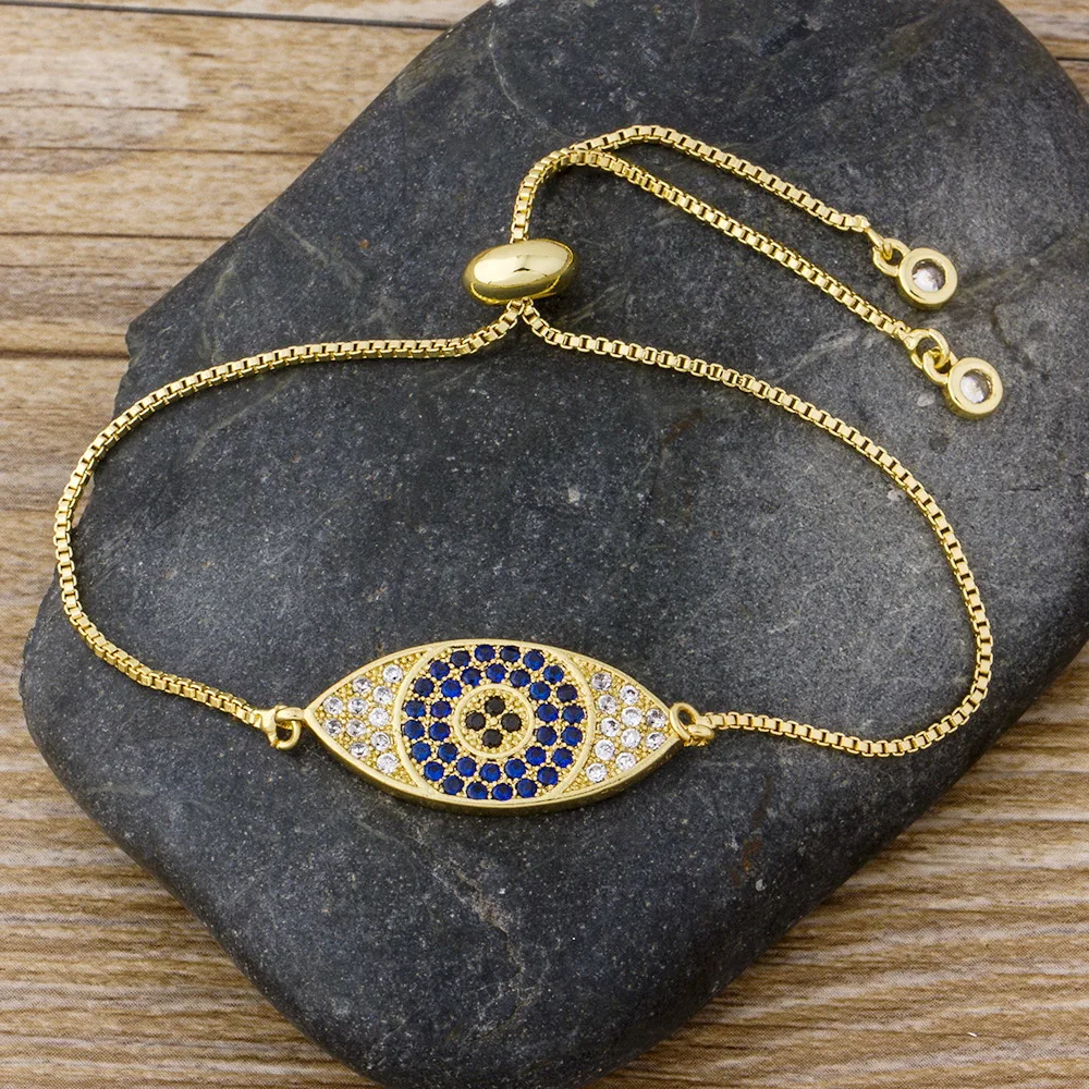 Мода Турецкий золотой браслет evil Eye микро паве ЧР с голубыми глазами золотая цепочка регулируемый браслет ювелирные украшения для вечеринки, дня рождения подарок для женщины