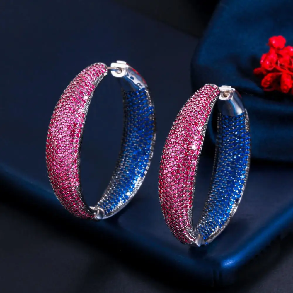 CWWZircons Luxury Full Cubic Zirconia Pave Big Round Circle Hoop Earring Engagement Party Jewelry Gift for Women Brincos CZ807