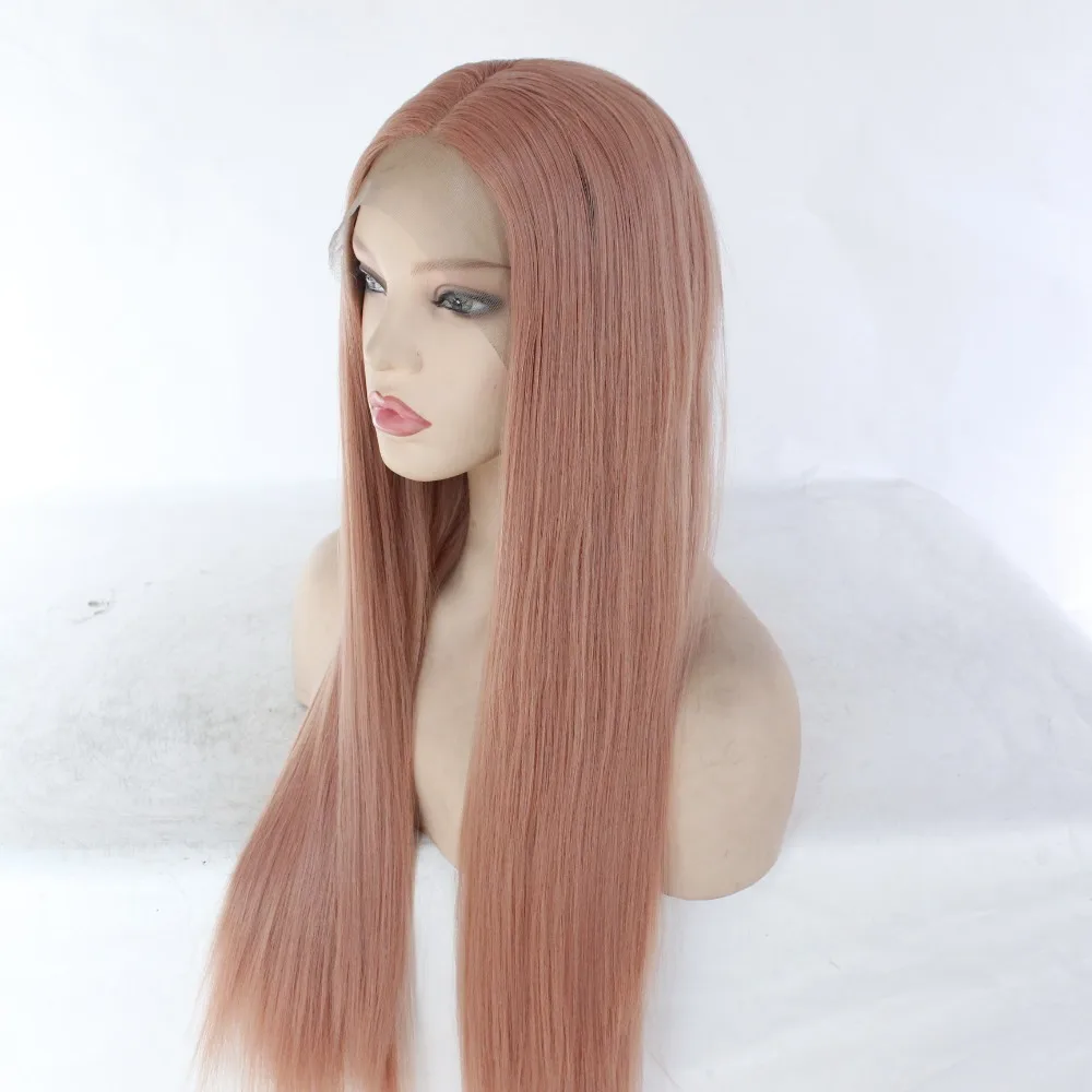 MRWIG, средняя часть, темно-розовый, длинный, прямой, жаропрочное волокно, без клея, парики для женщин, синтетический парик на кружеве