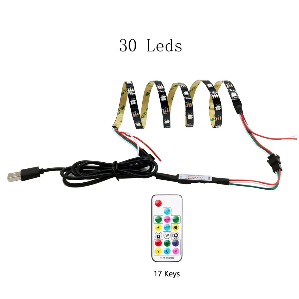 RGB USB Светодиодная лента WS2812B Адресуемая Пиксельная с 17 клавишами пульт