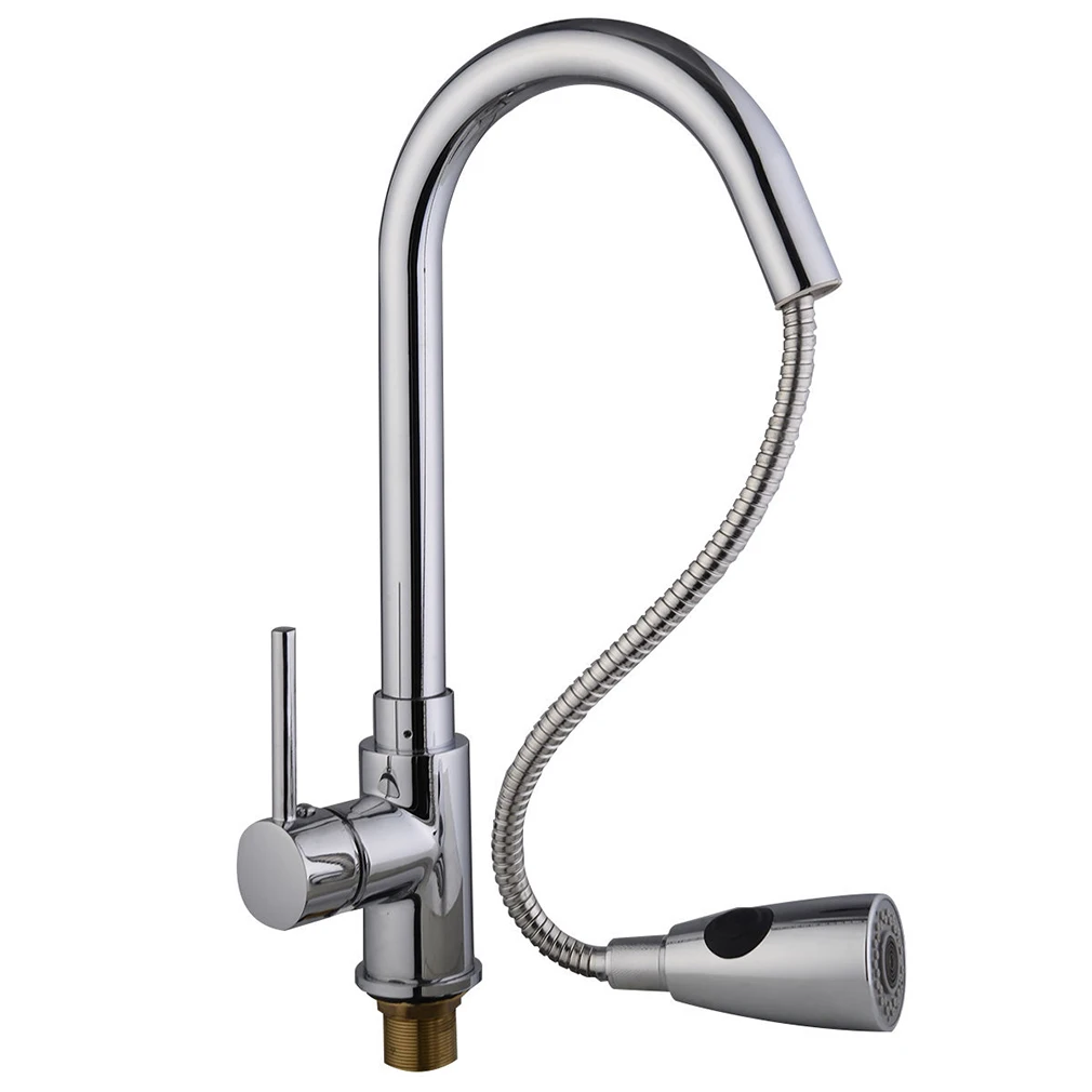 

High Quality No Rust Water Streamlined Design Ceramic Valve 16" Pull-Out Chrome Kitchen Sink Faucet Spray Swivel One Handle