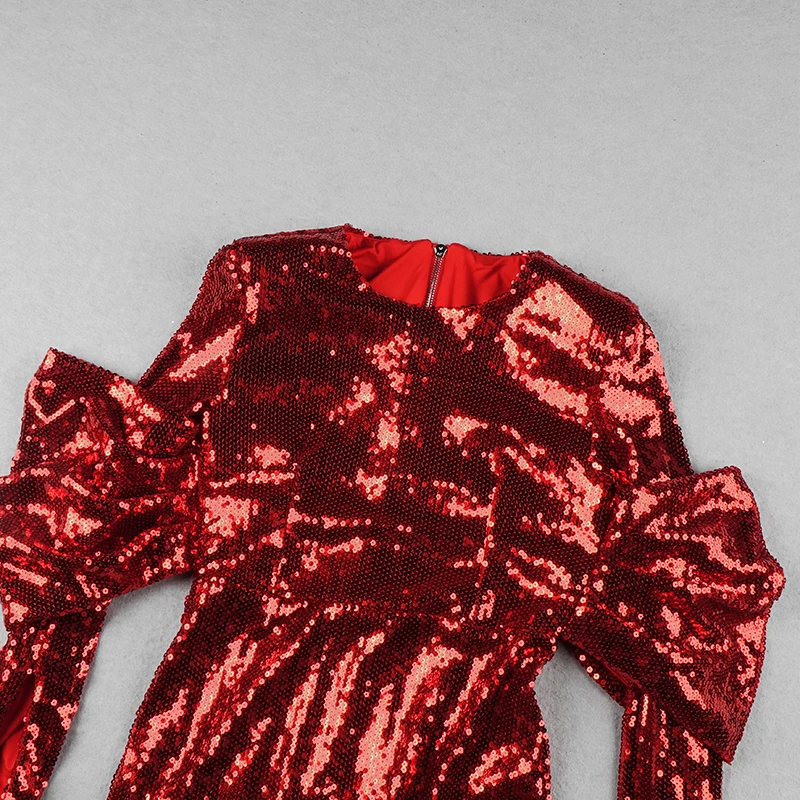 PB, шикарное рождественское красное платье с блестками, облегающее платье с длинными рукавами и круглым вырезом на молнии сзади, праздничное платье знаменитостей vestidos