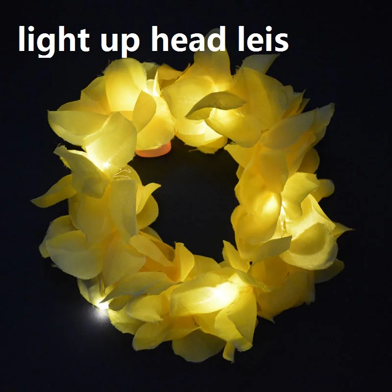 yellow head leis Светящаяся Гавайская гирлянда Свадебная вечеринка Корона танец хула цветок повязка на голову светодиодный светильник Рождественский неоновый венок украшение светящаяся лента для волос - Цвет: yellow head leis