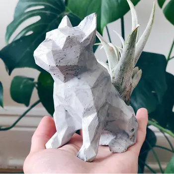 

Cement geometric bulldog animal silicone mold Concrete geometric cat decorative Candlestick Diamond planting pot plaster mold