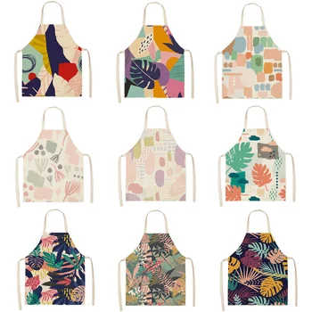 

1Pcs Colorful Geometric patterns Cleaning Art Aprons Home Cooking Kitchen Apron Cook Wear Cotton Linen Adult Bibs 53*65cm WQ0119