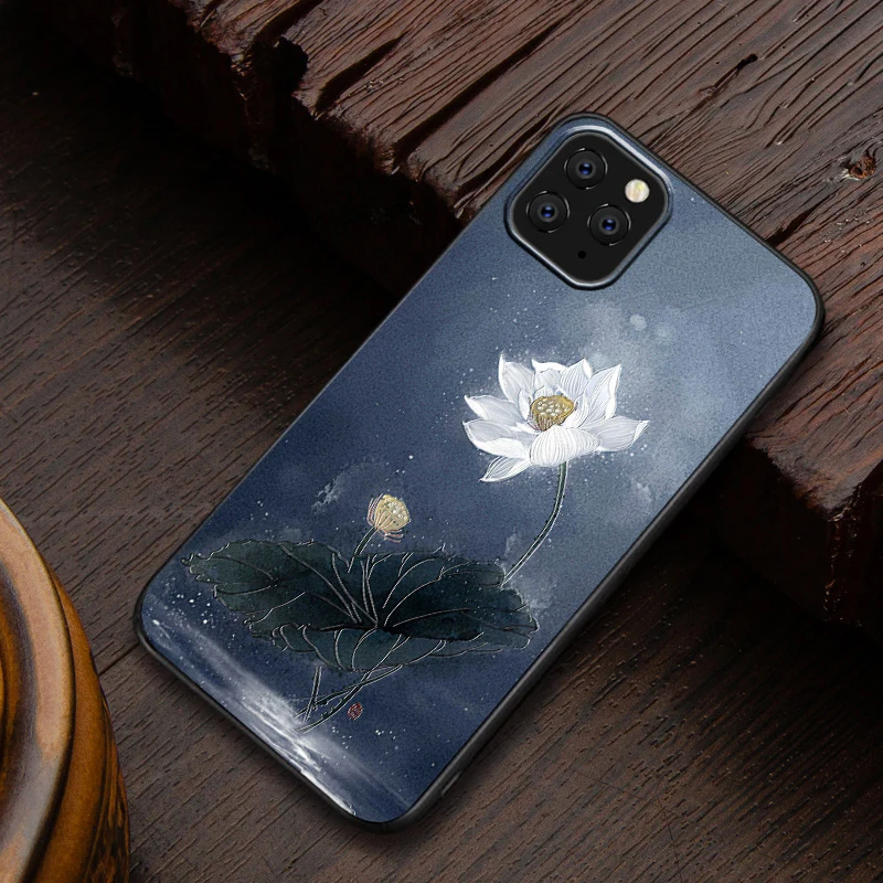 Embossed vintage East Asian Chinese Japanese style case For IPHONE 11 PRO MAX Snow Mountain Decree Crane cover - Цвет: 13