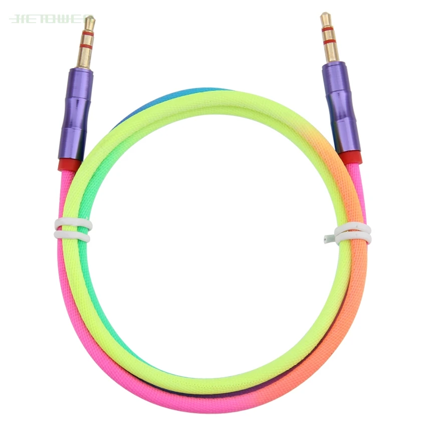 50pcs Audio Cable 3 5mm Jack Male To Male Speaker Line 1m Rainbow Bamboo Copper Shell Aux Cable for HTC Car Headphone Aux Cord