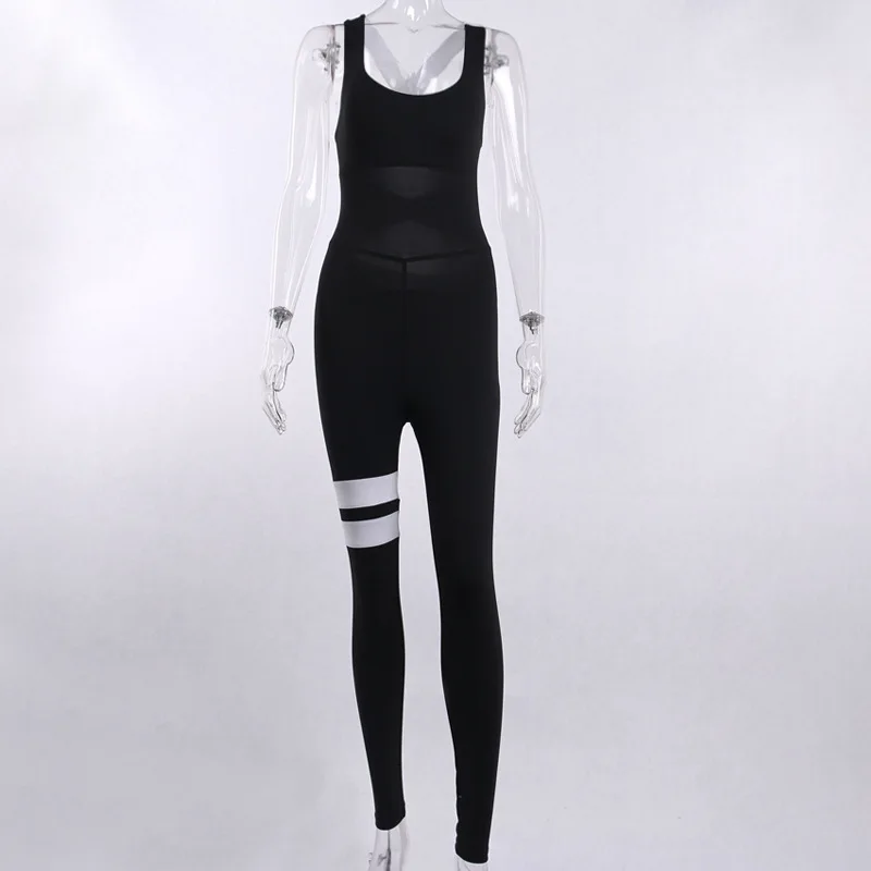 Женский сексуальный Облегающий комбинезон для фитнеса, бандаж с открытой спиной, боди, Модный женский черный полосатый тренировочный комбинезон с эффектом пуш-ап