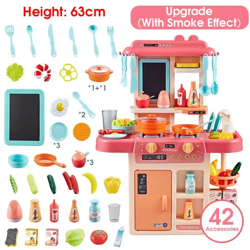 Pink Upgrade 63CM 63 см/72 см Большой размер дети ролевые игры игрушки кухня игровой набор с музыкой/огнями/звуками/эффектом воды забавная игра для детей мальчиков и девочек - Цвет: Pink Upgrade 63CM