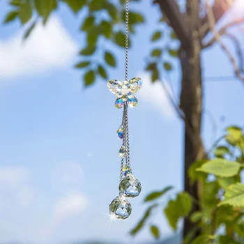 

H&D Mini AB Colored Butterfly Suncatcher Rainbow Maker Hanging Crystals Window Ornament Rear View Mirror Car Charm Garden Decor