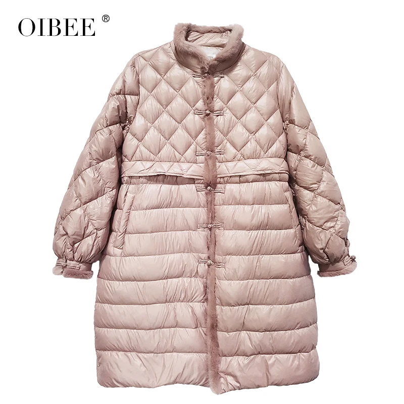 Lotus color OIBEE2019 осень и зима женский легкий воротник пряжка ретро Мода Дикий длинный пуховик для женщин - Цвет: Lotus color