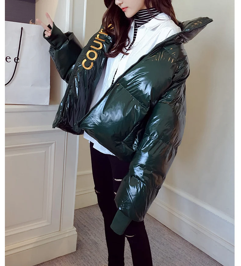 Зимняя Глянцевая пуховая парка Женская водонепроницаемая куртка с вышивкой большой размер свободная зимняя теплая Толстая куртка женская куртка