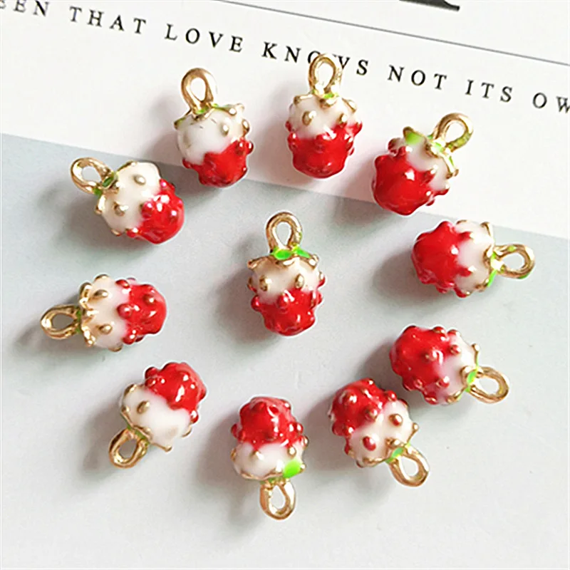 

10pcs 3D Strawberry Enamel Metal Charms Pendants Drop Oil Fruit Dangles Fit Earring Making DIY Bracelets Jewelry Accessory FX517
