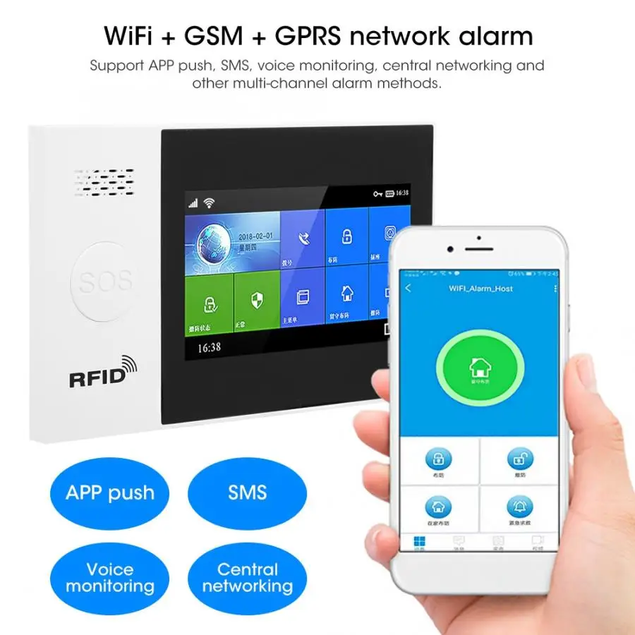 Сигнализация Беспроводная с цветным экраном 4 3 дюйма Wi Fi + GSM GPRS|Комплекты для