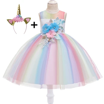 

Kids Dresses For Girls Unicorn Party Elegant Princess Elsa Costume Long Prom Summer Girls Dress fantasia infantil Vestido 4 10T