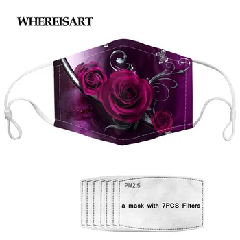 

WHEREISART Gothic Rose Love Printing Women Mask Mouth Cover Face Mask for Girls Floral Style masque Non-disposable Breathable
