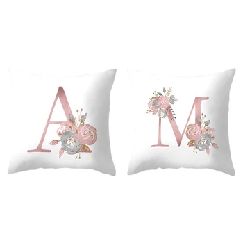 

2x 18 Inch Letter Pink Floral Printing Pillow Case Throw Cushion Cover Pillow Cover Sofa Home Decor Letter a & M
