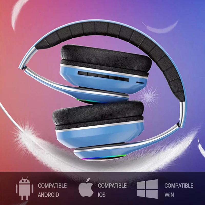 TWS 1000mAh Battery Wireless Earphone Foldable Bluetooth Headphone LED Light 3D Stereo Earbuds 6 Equalizer Modes Gaming Headset
