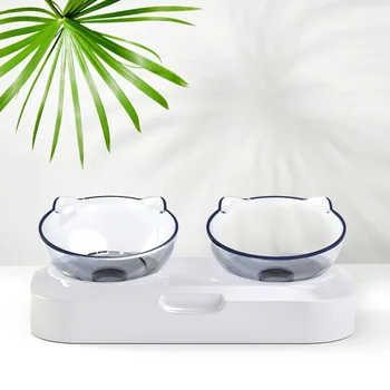 

X2019 New Arrival Pet Feeder double Bowl 15 Degree Tilt Neck Feeding Device With Cat And Dog Anti--Slip Pet Bowl Stand Cute