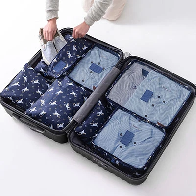 7 шт./компл. Костюмы кубики упаковка мешки Оксфорд все для дорожные сумки Органайзер чемоданы для хранения сумка-Органайзер для путешествий Чемодан - Цвет: Navy blue unicorn