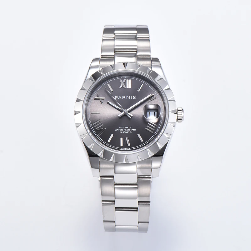 

Parnis 39.5MM Gray Dial Mechanical Automatic Men Watches Calendar Miyota 8215 Movement Men's Watch 2020 box gift zegarki meskie