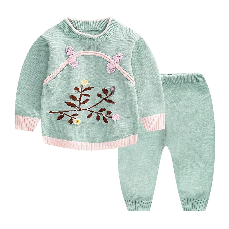 Новинка; сезон осень-зима; китайский стиль; Изысканные вязаные комплекты для малышей в стиле ретро; цветочный пуловер; свитера для маленьких мальчиков и девочек; костюмы