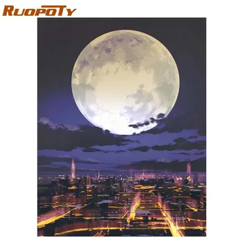 

RUOPOTY Frame Landscape DIY Painting By Numbers City Night Modern Home Wall Art Picture Acrylic Paint On Canvas For Home Artwork
