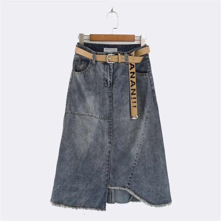 

2018 Spring And Autumn Korean-style Mid-length High-waisted Slit-Front A- line Skirt Flash Skirt Slimming
