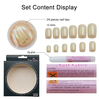 

24Pcs With Glue Creative Designs Fake Nails Tips Nail Art Decoration Manicure Set AB Plated False Nail Tips